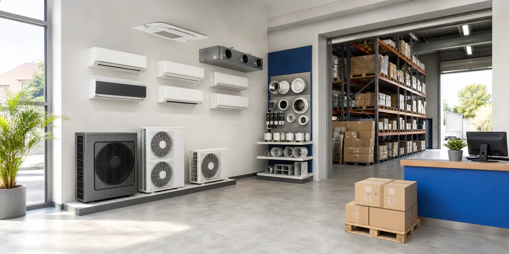 Moderní HVAC showroom s klimatizacemi