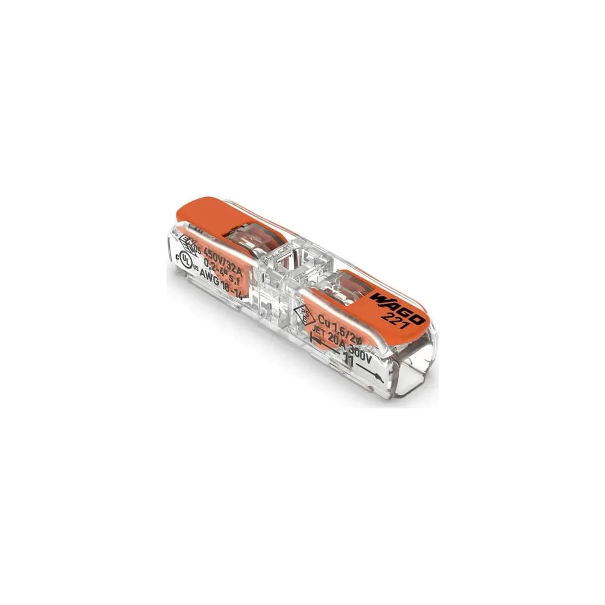 Inline páková svorka WAGO 221-2411, 2 vodiče, 0,2–4 mm²